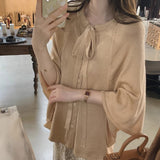 Suspension Wood Tiling Australian Woolen Two-Color Cloak Open Shirt | Lace Skirt | Wool Petals Knitted Skirt