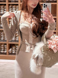 Ballet Training Buckle Lace Corset Tied Hooded Knitting Sunscreen Cardigan Women Thin