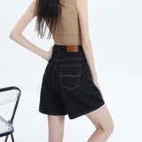 1527# New High-Waisted Denim Shorts Women Loose Design Feel Niche Retro Broad Legs A Word Hot Pants Thin