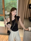 5179# Summer New Sweet Spicy Slanted Shoulder ϵion Design Short-Sleeved T-Shirt Slimming Female Integrated With Breast Cushion