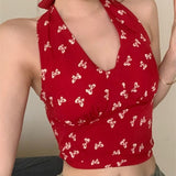 Vintage Hanging Neck Red Sling Small Vest Women Summer New Wearing Beautiful Back Short-Term Sexy Hottie Top