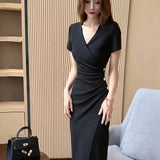 French Hepburn Black Sexy Dress 2025 New Women's Summer Irregular Design Feel Waist-Up Dress