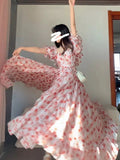 French Sweet Floral And Shoulder-Collared Dress Women's Summer 2025 New Gentle Temperament In The Long Princess Dress