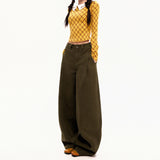 Vintage High-End Folded Scimits-On High-Rise Jeans Women 2025 New Loose Broad Leggings