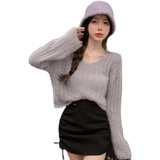 V-Neck Sweater Knitted Coat Women's Dress In The Spring And Autumn Soft Glutinous Languid Loose Bag Short Jacket On The Head