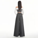 Korean High-End Gray Lace-Tuited Casual Pants Women 2026 New Autumn Drag Broad-Legged Straight Trousers