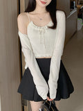 Pure Love Girl 48S Fine Wool Knitted Two-Piece Set ~ Thin Cardigan Sling Group Dopamine Top Opener
