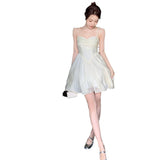 2025 French Romantic Delicate Temperament Beige Sling Skirt Bow Folding Cup Silken Sling Skirt Dress