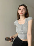 9087 # Human Cotton Short-Sleeved Chest Mat Slimming Body Short-Sleeved T-Shirts Short-Sized Outerwear Tops