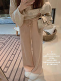 You/Princess Please Buy Knitted Trousers High-Sense Sesame Point Double-Sided Woven Method ~ Set Straight Barrel Hanging Long Pants