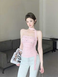 943# Summer New Pure Desire Around The Letter Drill Around The Neck Repair Body Fixed With Chest Mating On The Top