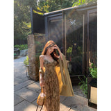 2025 New Green Jersey Ink Green Jiangnan Smoke Rain Shawl Sling Dress To Collect The Waist Thin Temperament Dress