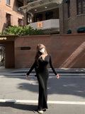 Korean Version Of Yellow Long-Sleeved Knitted Dress Women's Autumn Slime Temperamental Ass Dress Body To The Waist Long Skirt