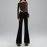 Small High-Rise Thin Elastic Women's Jeans Trousers Lengthened Black Trousers Black Trousers