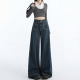 Autumn And Winter New Retro Loose Broad-Legged Pants Mop With Straight Jeans Women & Trousers Lengthen