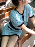 Paris Fengshen Blue Chan*L Show Model Hit The Hollow Knitted Small Fragrant Shirt Dress Set