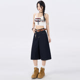 High-Waisted Loose Broad Leg Pants Deep Blue Seven-Point Trousers Spring And Summer Straight Jeans Women 2026 New Summer
