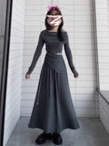 2025 New Summer Shoulder Dress Women's Early Autumn Korean Atmosphere Wearing A Suit Of High-End Long Dress