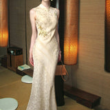 New Chinese Style Embroidered Dress Female High-End Temperament Sleeveless Cheques Dress