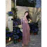 Sexy French Dress Bare Back Pure Lust Wind 2025 New Famous Temperament Seaside Holiday Dress Seduction Purple