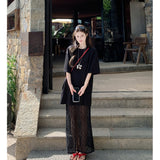 Lace Splicing Fake Two White Short-Sleeved T-Shirt Dress Women's Summer Design Sense Languid Holiday Style Dress