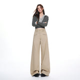 26 Years Of Autumn And Winter New Slanted Bag Design High-Rise Loose Loose Leisure Broad Leg Pants Women Paratroopers