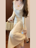 Sensing French White Knitted Dress Women Early Autumn 2025 New With Coat Inside The Bottom Skirt