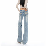 Vintage Leopard Splicing Design Tupling Zipper Embroidered Cat-Stle Wash Thorn Trousers
