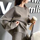 Rage! Lazy Old Money Set Wool Knitted Jersey Collar Blouse Straight Thin Knitting Trousers
