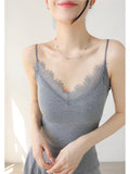 986 # Early Autumn New Spice Girl Wind Grinding Lace Stitching To Keep Warm Sling Vest Body-Integrated With Breast Pad Woman