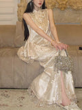 New Chinese Heavy Industry Lace Embroidery Sloping Sloping Vest + Fishtail Skirt Embroidery National Style Suit