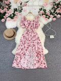 Tea Rest Orange Truss Skirt Summer New Waists Thin Sweet First Love Collar Broken Flowers Big Swing Dress