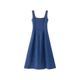 Blue Mist Love French Dress Women's Summer Niche Design Feel Waist Temperament Sling Dress Blue Dress