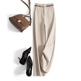 With Belt Temperament Commuting Skin New High-Waisted Broad Leg Pants Women Lazy Straight Trousers Hair, Casual Trousers