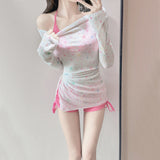 2026 New Split Swimsuit Women's Seaside Vacation Senior Swimsuit Long-Sleeved Hooded Sunscreen Three-Piece Set Sexy Pure