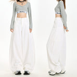Bismeed Jeans Retro Taut Autumn Casual Pure White Loose-Freuish-Legged Denim Antique Blue