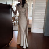 Korean Chic Summer French Temperament Vintage Elegant Small Sexy Slimming Bubble Bubble Sleeve Dress Woman