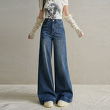 Vintage Non-Legged Micro-Tipped Jeans Women Autumn High Waist Hanging Feeling Niche Front Pocket Wide Leg Trumpet Trousers