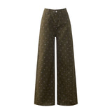Broken Flower Design Denim Trousers 2025 New Autumn And Winter Comfortable Mop Retro Leisure Every Day Lazy Wind