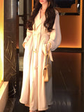 Nine-Headed Windcoe Double Buckle Collar Hanging Temperament Wind Coat Autumn Waist Long British Style