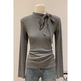 French Temperament Sense Bow Strap Design Long-Sleeved T-Shirt Women Winter Wind Chic Repair Bottom Top