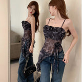 Design Irregular Tie-Dye Vest Summer New Retro Niche Mesh Yarn Blade Sling Corset Woman