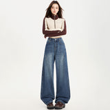 Autumn 2025 Retro Side Slit High Design Loose Broad Legs Thin Cutter Jeans Women's Scissors