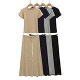 Small Temperament Suit Women's Summer Body-Stairs Short-Sleeved T-Shirt Top High-Waisted Mid-Sleeve Skirt