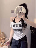 Spice Girls Wind Fake Two Hanging Neck Top Women Summer New Color Design Sense Small Dress Printing Short-Sleeved T-Shirt