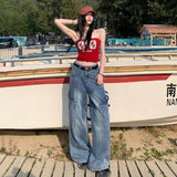 Mali Mary & Vintage | Slash Split Design | Broad-Legged Cowboy Work Pants Female Vinyl Trousers
