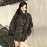 Korean Chic Winter Retro French Temperament Standing Collar Warm Loose Fur Coat Coat 2 Colors