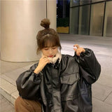 2025 Winter Korean Version Plus Thick Small Loose Collar Locomotive PU Leather Long-Sleeved Coat 910-2