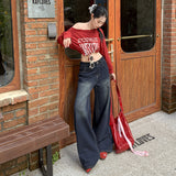 25Th Ootd!| Vintage Blue Jeans Autumn And Winter New High-Waisted Straight Loose Water Wash Broad Leg Pants