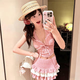 Ounces Swimsuit Girl Cute Pure Sexy Hanging Neck Bikini Side Cake Skirt Hot Spring Bathing Suit
